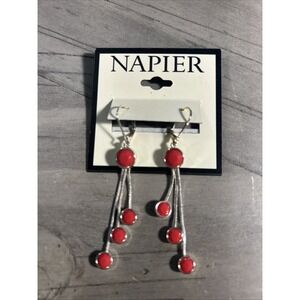 Napier Drop Earrings Women OS Silver Red NWOT Clip On Dangle Statement